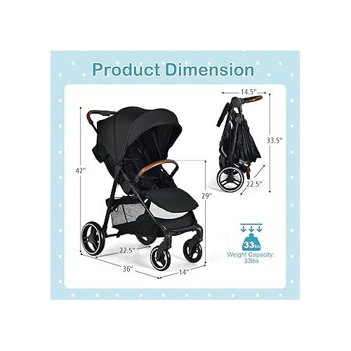  HONEY JOY Baby Stroller, Foldable High Landscape Infant Carriage with Foot Cover, Adjustable Backrest & Canopy, Suspension Wheels & Storage Basket, Newborn Pushchair Stroller for Boys Girls (Black)