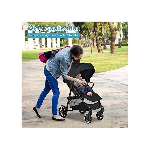  HONEY JOY Baby Stroller, Foldable High Landscape Infant Carriage with Foot Cover, Adjustable Backrest & Canopy, Suspension Wheels & Storage Basket, Newborn Pushchair Stroller for Boys Girls (Black)