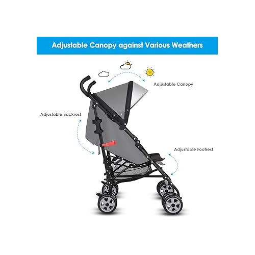  HONEY JOY Baby Lightweight Stroller, Compact Travel Stroller for Airplane, Adjustable Backrest & Canopy, 5-Point Harness, Cup Holder, Storage Basket, Foldable Umbrella Stroller for Toddlers (Black)