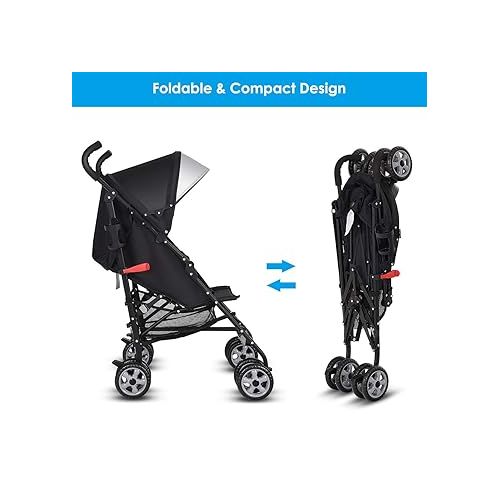  HONEY JOY Baby Lightweight Stroller, Compact Travel Stroller for Airplane, Adjustable Backrest & Canopy, 5-Point Harness, Cup Holder, Storage Basket, Foldable Umbrella Stroller for Toddlers (Black)