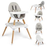 HONEY JOY Baby High Chair, 5-in-1 Convertible Wooden Highchair for Babies and Toddlers/Table and Chair Set/Booster Seat/Toddler Chair with Safety Harness, 4-Position Removable Feeding Tray (Gray)