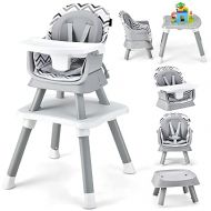 HONEY JOY 8 in 1 Baby High Chair, Convertible Highchair for Babies and Toddlers/Table and Chair Set/Building Block Table/Booster Seat/Stool/Toddler Chair with Safety Harness (Wave Gray)
