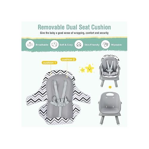  HONEY JOY 8 in 1 Baby High Chair, Convertible Highchair for Babies and Toddlers/Table and Chair Set/Building Block Table/Booster Seat/Stool/Toddler Chair with Safety Harness (Wave Gray)