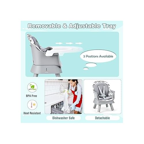  HONEY JOY 8 in 1 Baby High Chair, Convertible Highchair for Babies and Toddlers/Table and Chair Set/Building Block Table/Booster Seat/Stool/Toddler Chair with Safety Harness (Wave Gray)