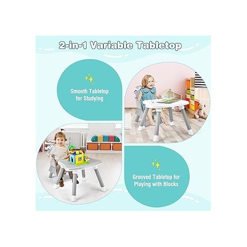  HONEY JOY 8 in 1 Baby High Chair, Convertible Highchair for Babies and Toddlers/Table and Chair Set/Building Block Table/Booster Seat/Stool/Toddler Chair with Safety Harness (Wave Gray)