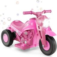 HONEY JOY Pink Ride On Motorcycle, 6V Toddler Motorcycle with Bubble Maker, LED Light, Music, Foot Pedal, Forward/Backward, 3-Wheel Battery Powered Electric Motorcycle for Kids, Gift for Boys Girls