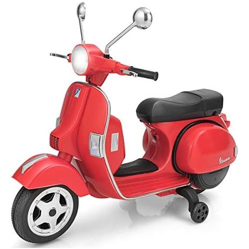  HONEY JOY Ride On Motorcycle, 6V Battery Powered Vespa Scooter w/ Training Wheels, Headlight & Music, Foot Pedal, Key Switch, Electric Motorized Ride On Toy for Toddler Boys Girls