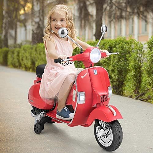  HONEY JOY Ride On Motorcycle, 6V Battery Powered Vespa Scooter w/ Training Wheels, Headlight & Music, Foot Pedal, Key Switch, Electric Motorized Ride On Toy for Toddler Boys Girls