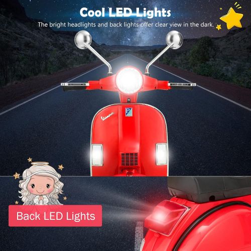  HONEY JOY Ride On Motorcycle, 6V Battery Powered Vespa Scooter w/ Training Wheels, Headlight & Music, Foot Pedal, Key Switch, Electric Motorized Ride On Toy for Toddler Boys Girls