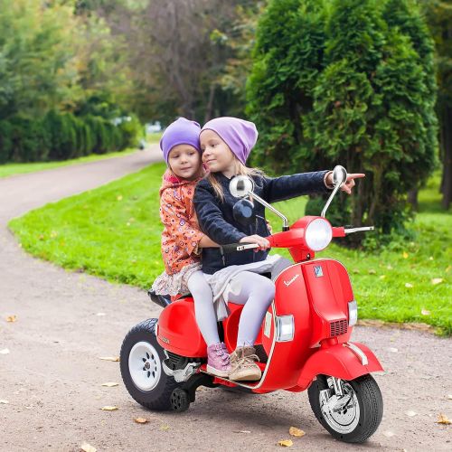  HONEY JOY Ride On Motorcycle, 6V Battery Powered Vespa Scooter w/ Training Wheels, Headlight & Music, Foot Pedal, Key Switch, Electric Motorized Ride On Toy for Toddler Boys Girls