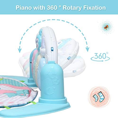  HONEY JOY Baby Play Mat, Kick & Play Tummy Time Gym Fitness Playmat, 5 Rattle Pendants & Detachable Piano, Deluxe Light & Melodies Activity Center for Toddler Newborn Infants