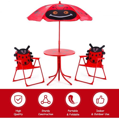  [아마존베스트]HONEY JOY Kids Picnic Table and Chair Set, 4 PCS Dining Table and 2 Folding Chairs w/Umbrella, Height Adjustable, Children Indoor Outdoor Furniture Set for Garden Balcony Decoratio