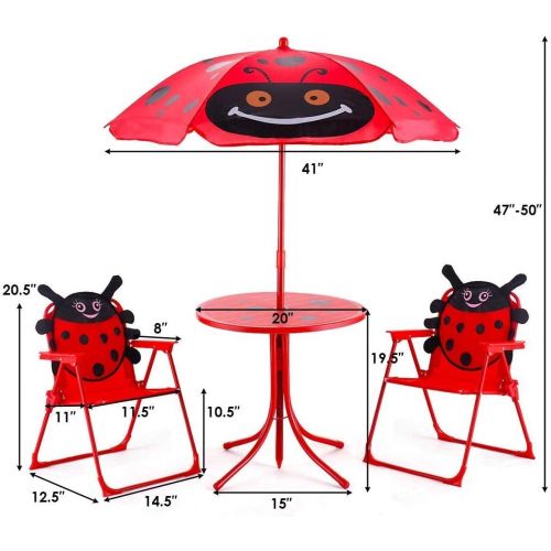  [아마존베스트]HONEY JOY Kids Picnic Table and Chair Set, 4 PCS Dining Table and 2 Folding Chairs w/Umbrella, Height Adjustable, Children Indoor Outdoor Furniture Set for Garden Balcony Decoratio