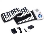 HONEY JOY Roll Up Piano, Electronic Piano Keyboard, Portable Rechargeable Silicon Piano wFoot Pedal (88 Keys, White)