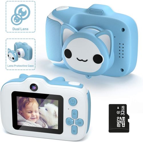  [아마존베스트]Kids Camera,HONEYWHALE Kid Digital Video Selfie Cameras 2.0 Inch IPS Screen Child Toddler Camera with 32GB SD Card,Best Birthday Toys Gifts for Boys Girls 3-12 Year Old (Blue)