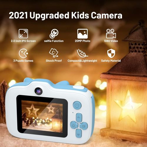  [아마존베스트]Kids Camera,HONEYWHALE Kid Digital Video Selfie Cameras 2.0 Inch IPS Screen Child Toddler Camera with 32GB SD Card,Best Birthday Toys Gifts for Boys Girls 3-12 Year Old (Blue)