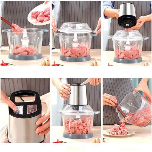  HONG 3Lmultifunktionsmischmaschine, Elektrische Kuechenmaschine Mit Fleischmuehle, Mehrzweck-Food-Chopper Mit 2 Bi-Level-Drehmessern, Edelstahl 304