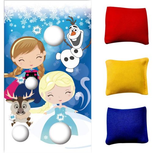  HONGFENG Forzen Toss Games with 3 Bean Bags, Large Banner Fun Indoor Outdoor Throwing Games for Kids and Adult, Frozen Themed Birthday Party Decoration Supplies Favors