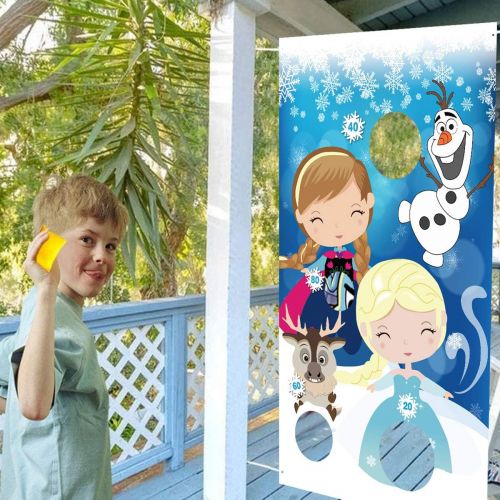  HONGFENG Forzen Toss Games with 3 Bean Bags, Large Banner Fun Indoor Outdoor Throwing Games for Kids and Adult, Frozen Themed Birthday Party Decoration Supplies Favors