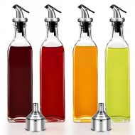 HONGSA Olive Oil Dispenser - 4 Pack Oil and Vinegar Sauce Wine Glass Bottle Olive Oil 250ml Glass Dispenser Pouring Spouts with Lever-Release Snap Lids for Controlled Pouring with 2 Funne