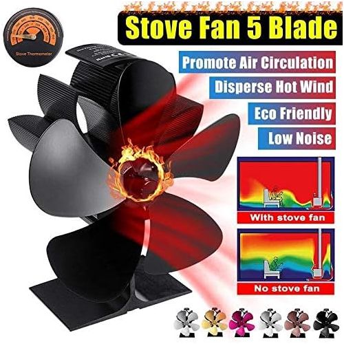  HONGWEINC 5 Blades Heat Powered Stove Fan Log Wood Burner Eco Friendly Quiet Fan Home Efficient Heat Distribution Fireplace Fan for Wood/Log Burner/Fireplace,Eco Friendly and Efficient Heat