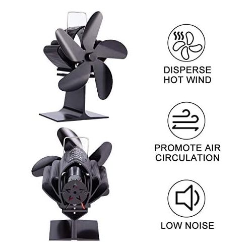  HONGWEINC 5 Blades Stove Fan Super Quiet Heat Powered Saving Fireplace Heat Powered Heat Distribution Keep Warm Fireplace Fan for Gas/Pellet/Wood Log Burner Fireplace Wood Stove Fa