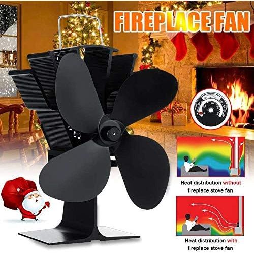  HONGWEINC 4 Blades Fireplace Fan Wood Burning Real Hot Power Fireplace Small Fan Black Energy Saving Thermal Power Fireplace Fan Christmas for Gas/Pellet/Wood Log Burner Fireplace