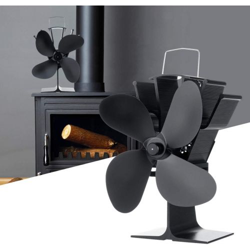  HONGWEINC 4 Blades Fireplace Fan Wood Burning Real Hot Power Fireplace Small Fan Black Energy Saving Thermal Power Fireplace Fan Christmas for Gas/Pellet/Wood Log Burner Fireplace