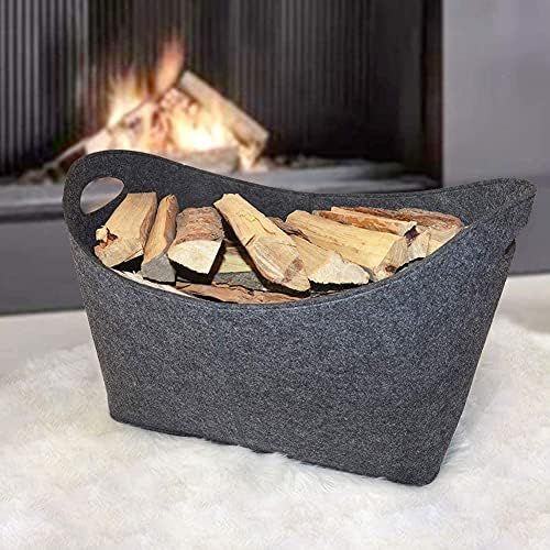  HONGYIFEI2021 Firewood Bag Felt Bag Firewood Fireplace Wooden Felt Bag Basket Fire Wooden Pocket Firewood Basket Fireplace Stove Firewood Carrier Fireplace Tools (Color : Gray)