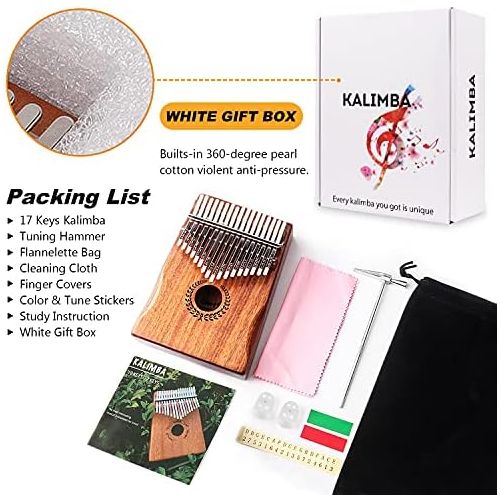  HONHAND Kalimba 17 Keys Thumb Piano, Easy to Learn Portable Musical Instrument Gifts for Kids Adult Beginners with Tuning Hammer and Study Instruction. Known as Mbira, Wood Finger Piano