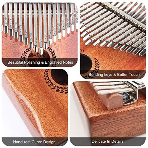  HONHAND Kalimba 17 Keys Thumb Piano, Easy to Learn Portable Musical Instrument Gifts for Kids Adult Beginners with Tuning Hammer and Study Instruction. Known as Mbira, Wood Finger Piano