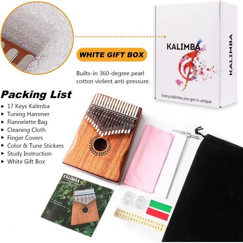  HONHAND Kalimba 17 Keys Thumb Piano, Easy to Learn Portable Musical Instrument Gifts for Kids Adult Beginners with Tuning Hammer and Study Instruction. Known as Mbira, Wood Finger Piano