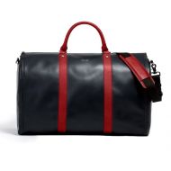 HOOK & ALBERT Project 11 Garment Weekender Black Leather with Red accents bag by Hook & Albert