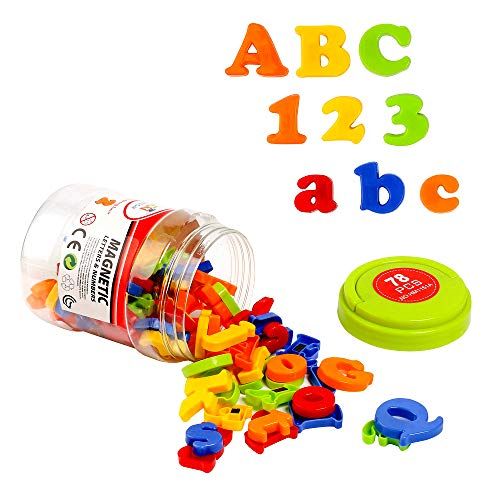  HOONEW Magnetic Letters Numbers Alphabet Plastic ABC 123 Fridge Magnets for Vocabulary Educational Toy Set Preschool Learning Spelling Counting Includes Uppercase Lowercase Math Sy