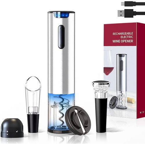  Electric Wine Bottle Opener Set, HOORAY4U , Rechargeable Automatic Corkscrew Opener, Wine Gift Set 5-in-1 Wine Accessories, Foil Cutter, Wine Vacuum Stopper, Champagne Stopper, Win