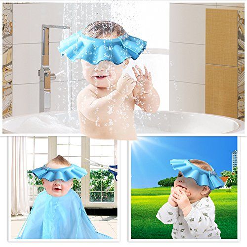  [아마존베스트]HOOYEE Safe Shampoo Shower Bathing Protection Bath Cap Soft Adjustable Visor Hat for Toddler, Baby, Kids, Children (Blue)