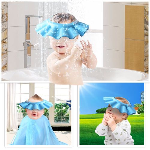  [아마존베스트]HOOYEE Safe Shampoo Shower Bathing Protection Bath Cap Soft Adjustable Visor Hat for Toddler, Baby, Kids, Children (Blue)