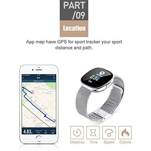  HOPELJ Fitness Tracker, Smart-Armband IP67 Wasserdicht mit Farbbildschirm, Herzfrequenz-Monitor, Schrittzahler, Blutdruckmesser, GPS, Anruf/SMS-Erinnerung fuer Android und iPhone,Ro