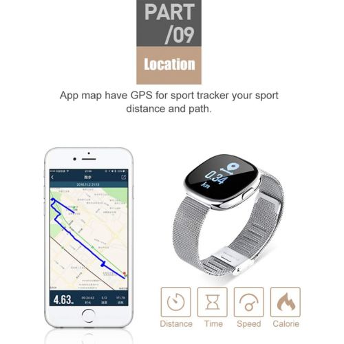  HOPELJ Fitness Tracker, Smart-Armband IP67 Wasserdicht mit Farbbildschirm, Herzfrequenz-Monitor, Schrittzahler, Blutdruckmesser, GPS, Anruf/SMS-Erinnerung fuer Android und iPhone,Ro