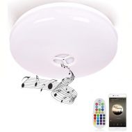 HOREVO Waterproof RGB Color Ceiling Light Flush Mount with Bluetooth Speaker 15in 1800lm 6500K Daylight White 24WLED Ceiling Lamp for Kitchen Bathroom Hallway