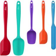 HOTEC Food Grade Silicone Rubber Spatula Set for Baking, Cooking, and Mixing High Heat Resistant Non Stick Dishwasher Safe BPA-Free Multicolor Set of 5