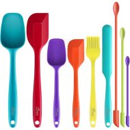 HOTEC Silicone Spatula Set Kitchen Utensils for Baking Cooking Mixing Heat Resistant Non Stick Cookware Food Grade BPA Free Dishwasher Safe (Multi-Color) Set of 9