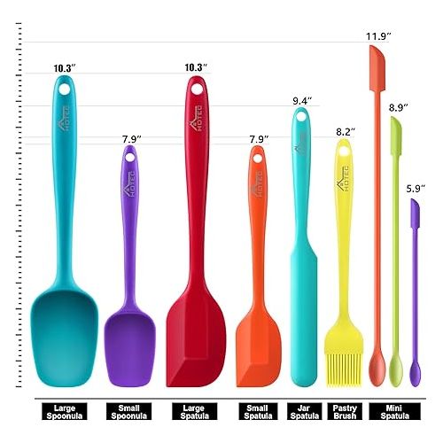  HOTEC Silicone Spatula Set Kitchen Utensils for Baking Cooking Mixing Heat Resistant Non Stick Cookware Food Grade BPA Free Dishwasher Safe (Multi-Color) Set of 9