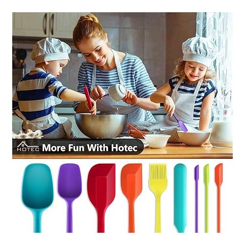  HOTEC Silicone Spatula Set Kitchen Utensils for Baking Cooking Mixing Heat Resistant Non Stick Cookware Food Grade BPA Free Dishwasher Safe (Multi-Color) Set of 9