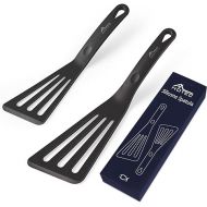 HOTEC Heat Resistant Silicone Slotted Fish Turner Spatula Set, Flipper Cooking Spatulas, for Non Stick Cookware Dishwasher Safe, Black