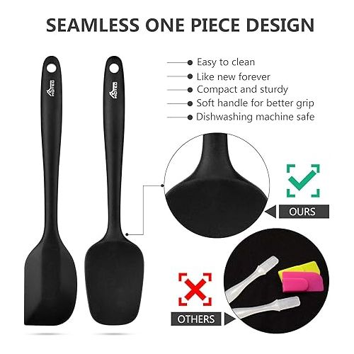  HOTEC Food Grade Silicone Rubber Spatula Set for Kitchen Baking, Cooking, and Mixing High Heat Resistant Non Stick Dishwasher Safe BPA-Free Black Set of 5