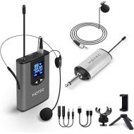 HOTEC UHF Wireless Headset Microphone/Lavalier Lapel Mic with Bodypack Transmitter and Mini Rechargeable Receiver 1/4