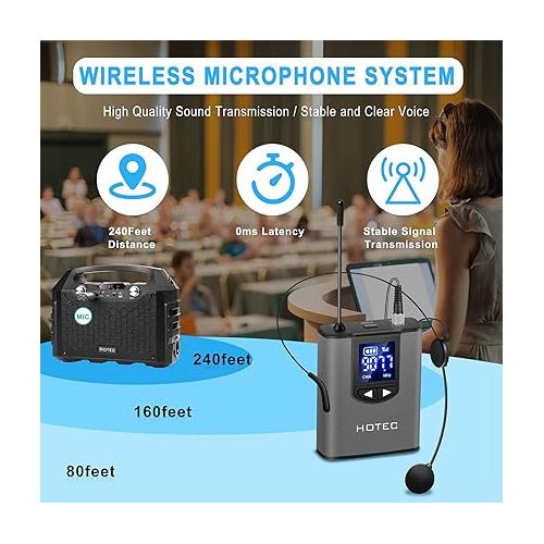  HOTEC UHF Wireless Headset Microphone/Lavalier Lapel Mic with Bodypack Transmitter and Mini Rechargeable Receiver 1/4