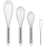 HOTEC 4 Pieces Stainless Steel Whisks Set Wire Whisk Balloon Whisk Egg Beater Kitchen Utensils for Stirring, Beating, Blending