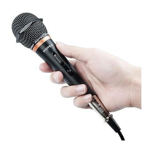  HOTEC Premium Vocal Dynamic Handheld Microphone with 19ft Detachable XLR Cable and ON/Off Switch (Metal Black) (H-W07)